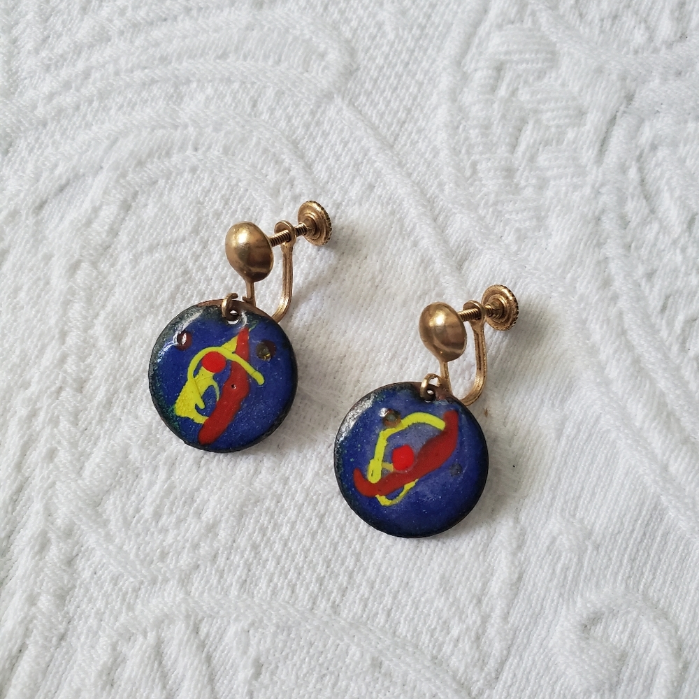 Vintage 60s 70s Mod Design Screw Back Earrings